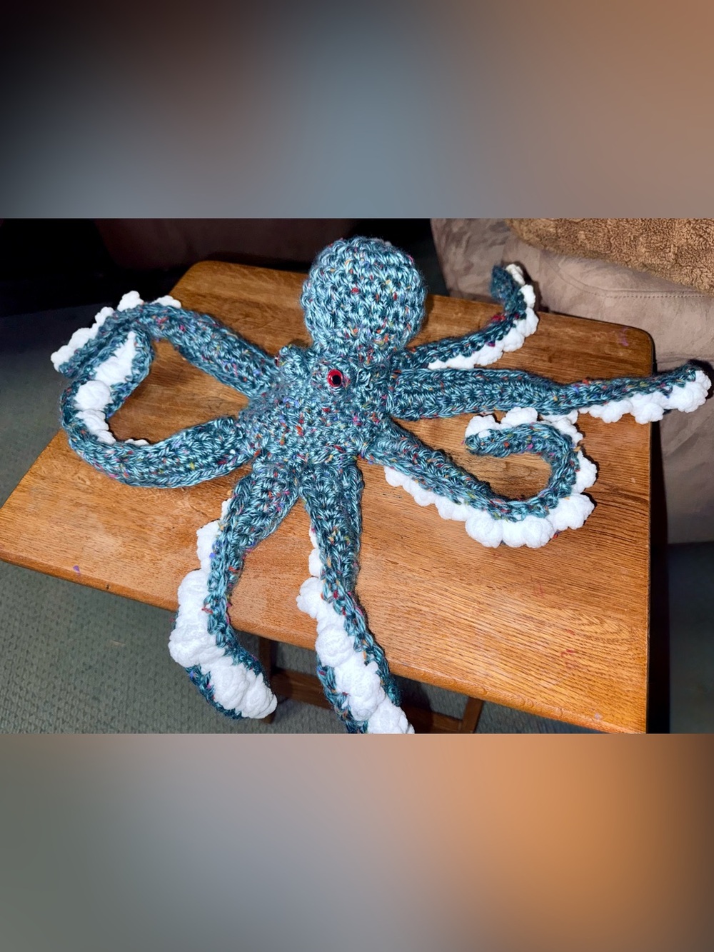 Handmade Teal and White Crochet Octopus Plush - Home Accent